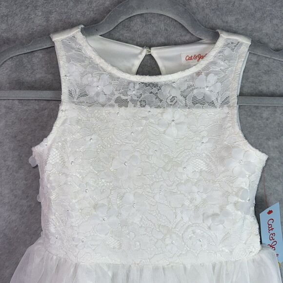 Girl's White Dress Size Small (6/7) Tulle Bow Flowers Communion Wedding Easter - Picture 2 of 7